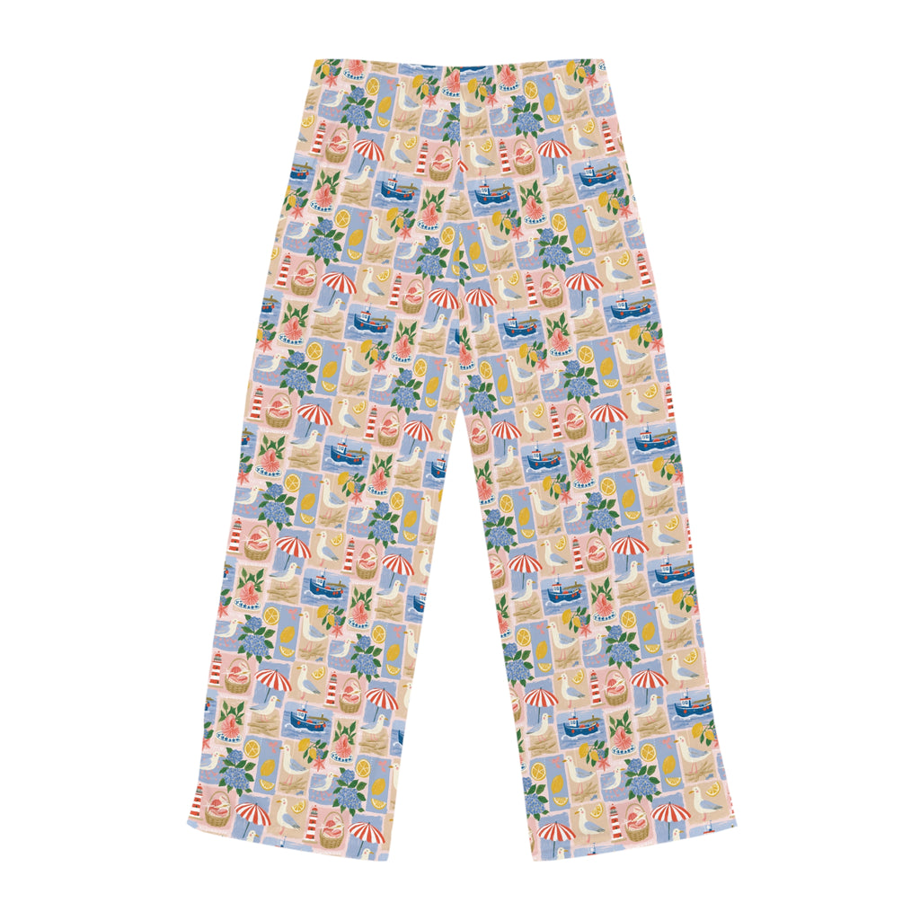 Beach Patchwork Women's Pajama Pants — Floral Seashell Lounge Sleepwear