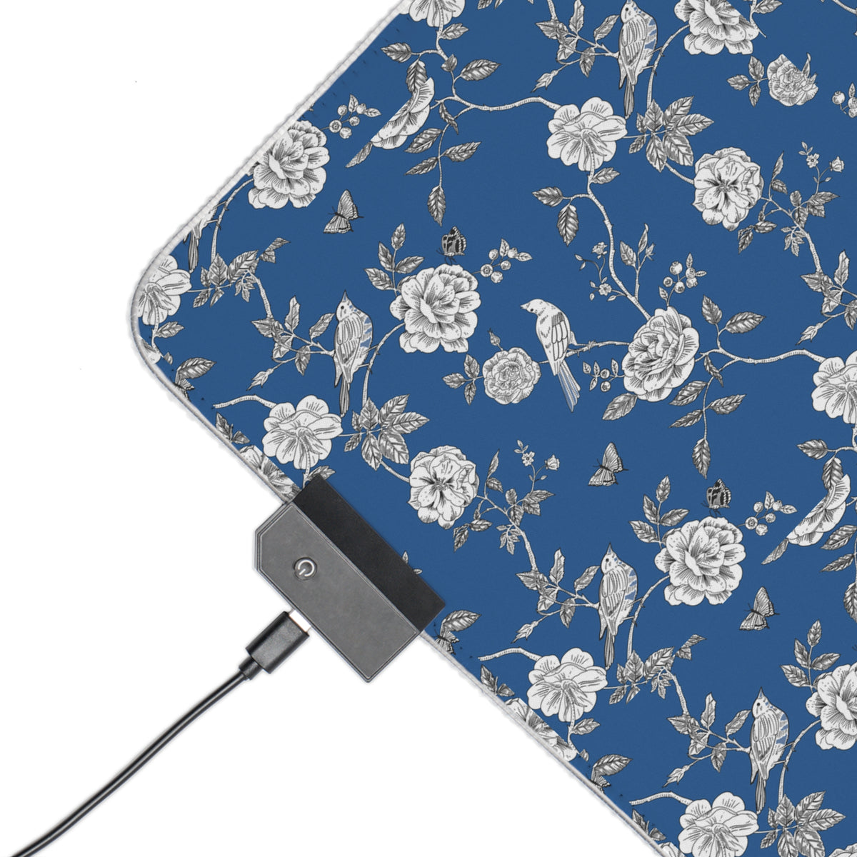 Blue Floral LED Gaming Mouse Pad — RGB Extended Desk Mat