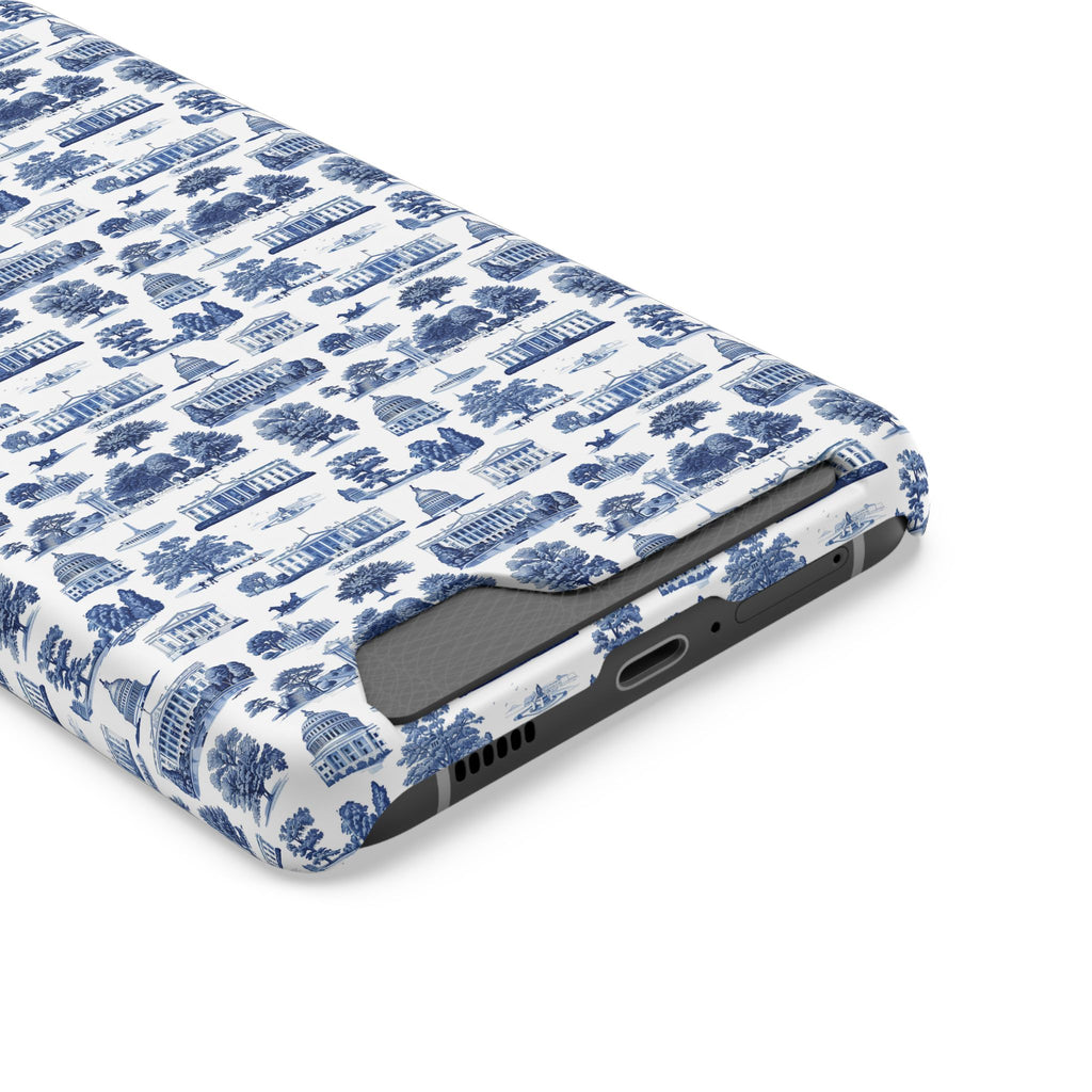 Blue Toile Phone Card Case — Slim Wallet Phone Case with Scenic Pattern