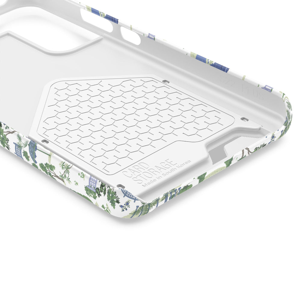 Garden Pavilion Cardholder Phone Case — Blue & Green Scenic Park Design