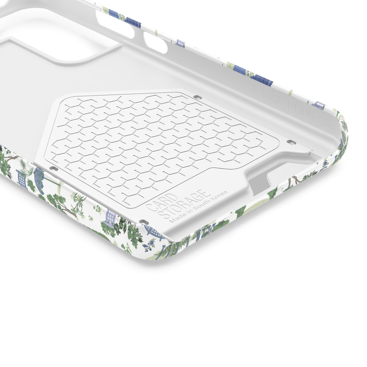 Garden Pavilion Cardholder Phone Case — Blue & Green Scenic Park Design