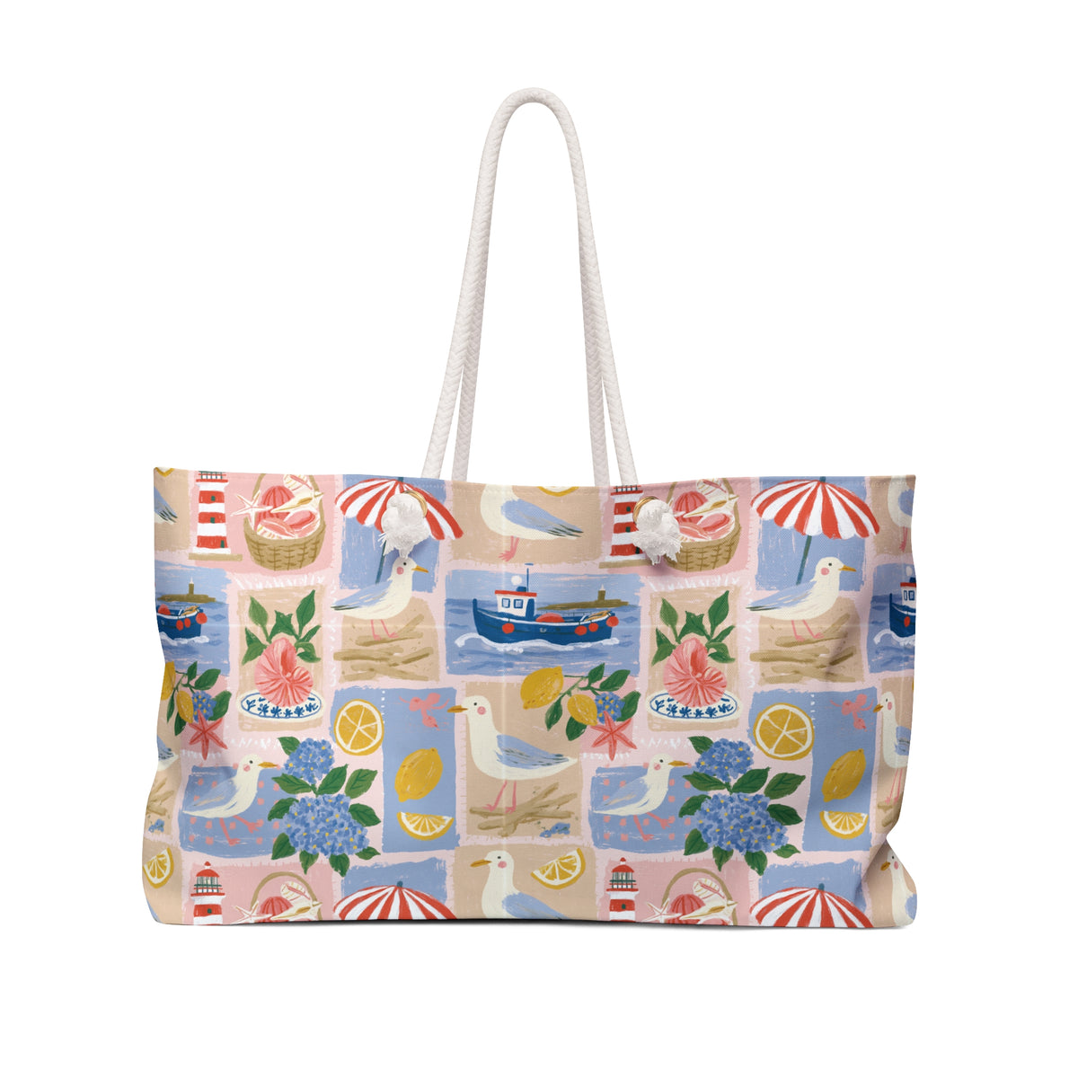 Coastal Summer Weekender Bag — Seaside Seagulls & Hydrangea Tote