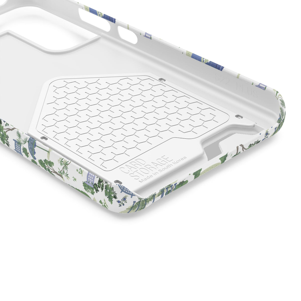 Garden Pavilion Cardholder Phone Case — Blue & Green Scenic Park Design
