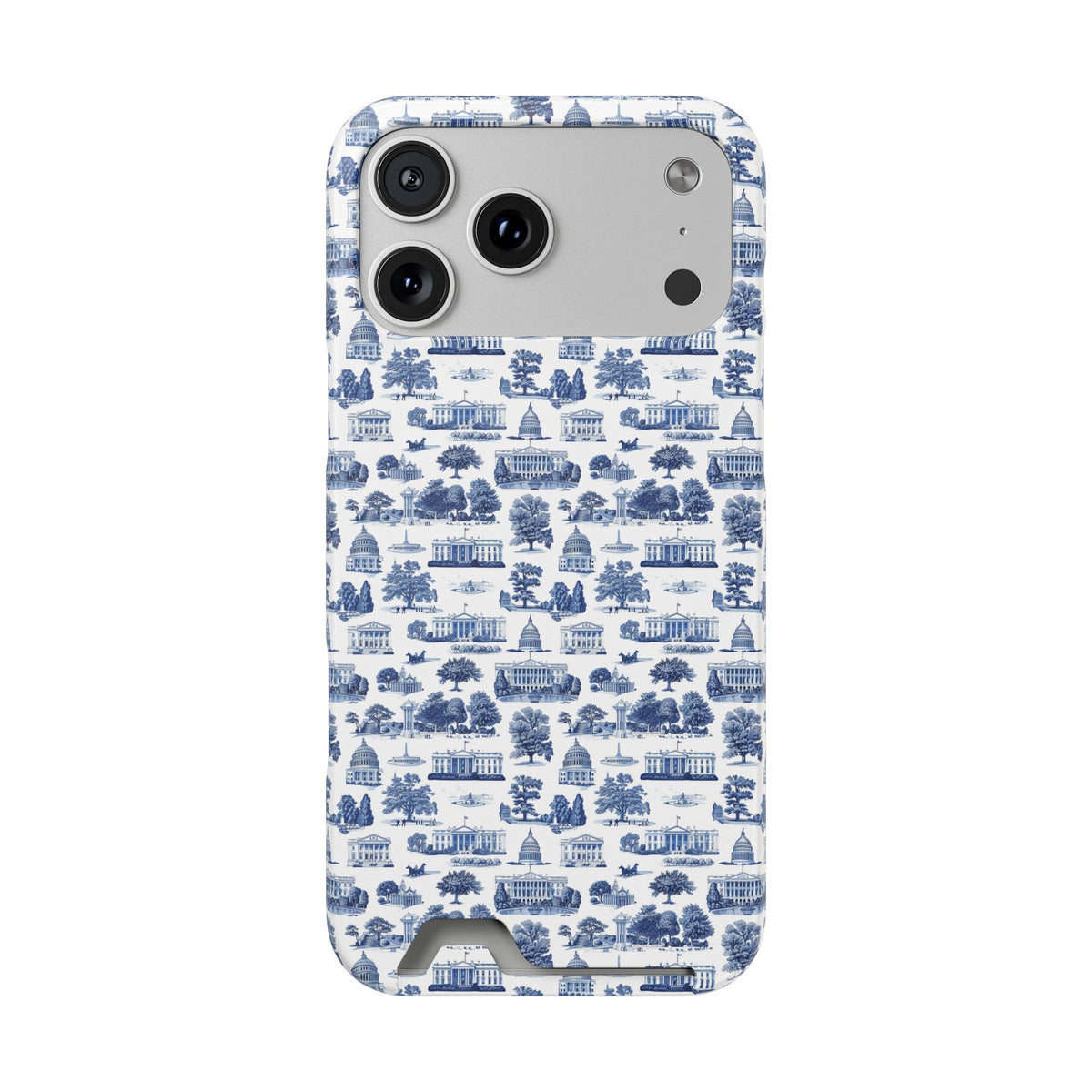 Blue Toile Phone Card Case — Slim Wallet Phone Case with Scenic Pattern