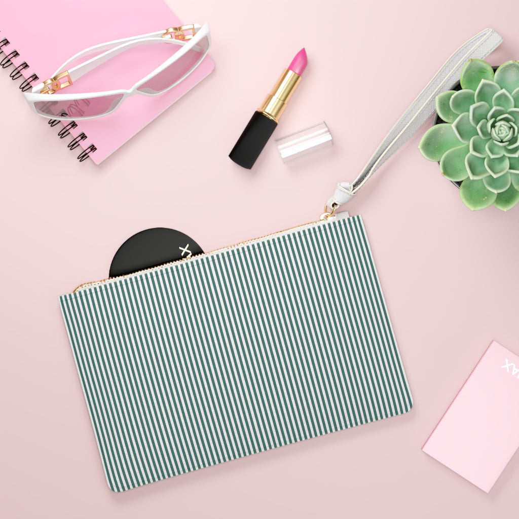Striped Wristlet Clutch Bag — Teal Pinstripe Accessory