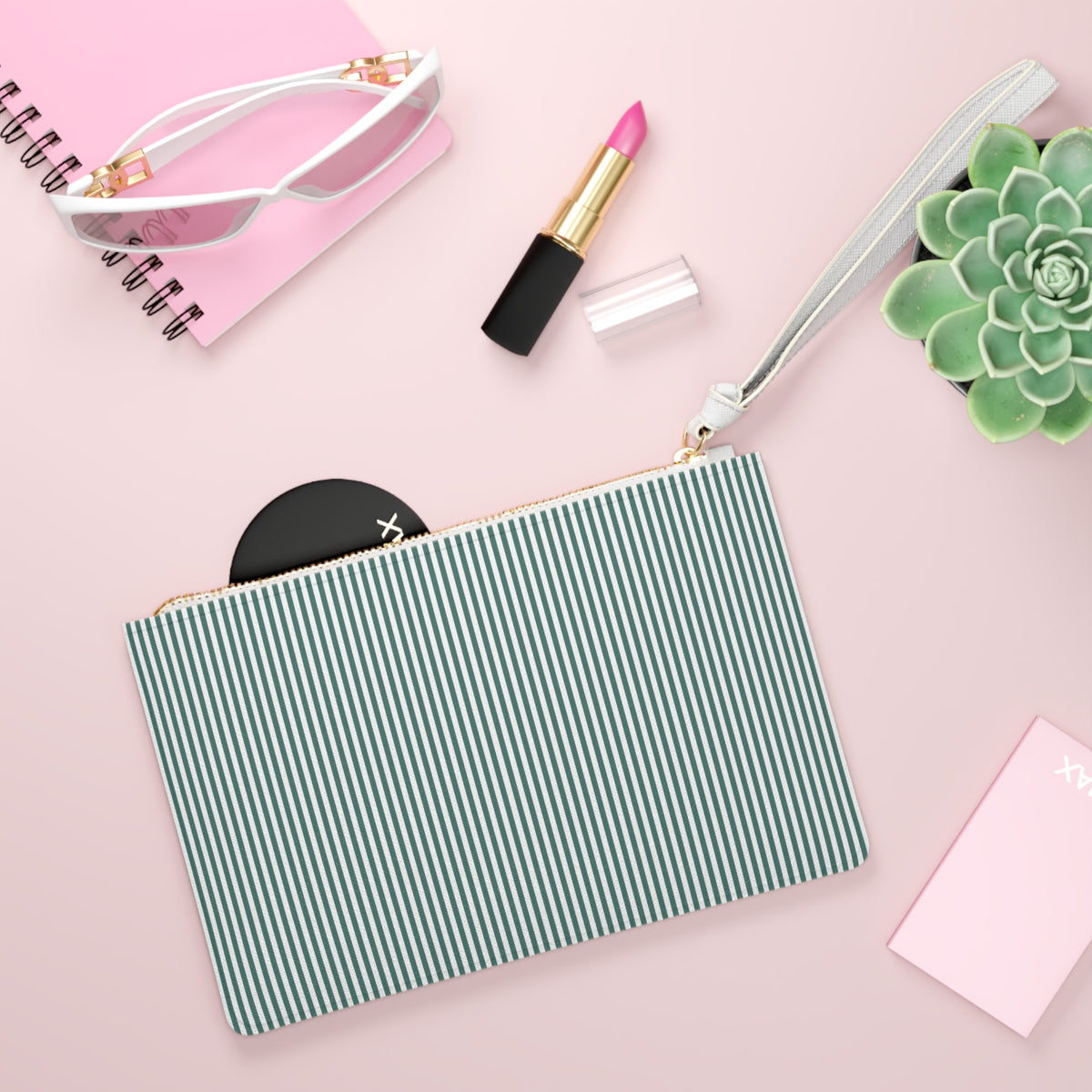 Striped Wristlet Clutch Bag — Teal Pinstripe Accessory