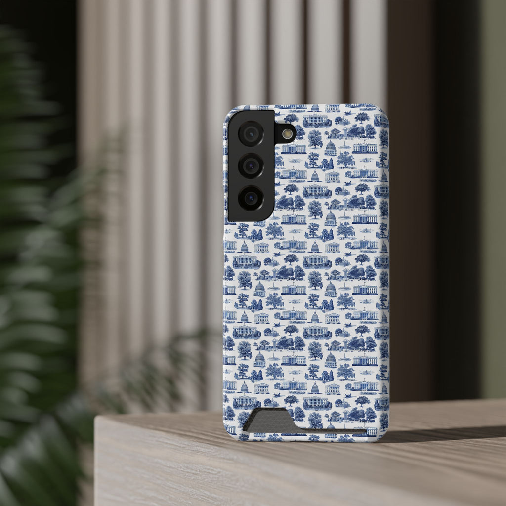 Blue Toile Phone Card Case — Vintage Scenic Pattern Phone Case with Card Holder