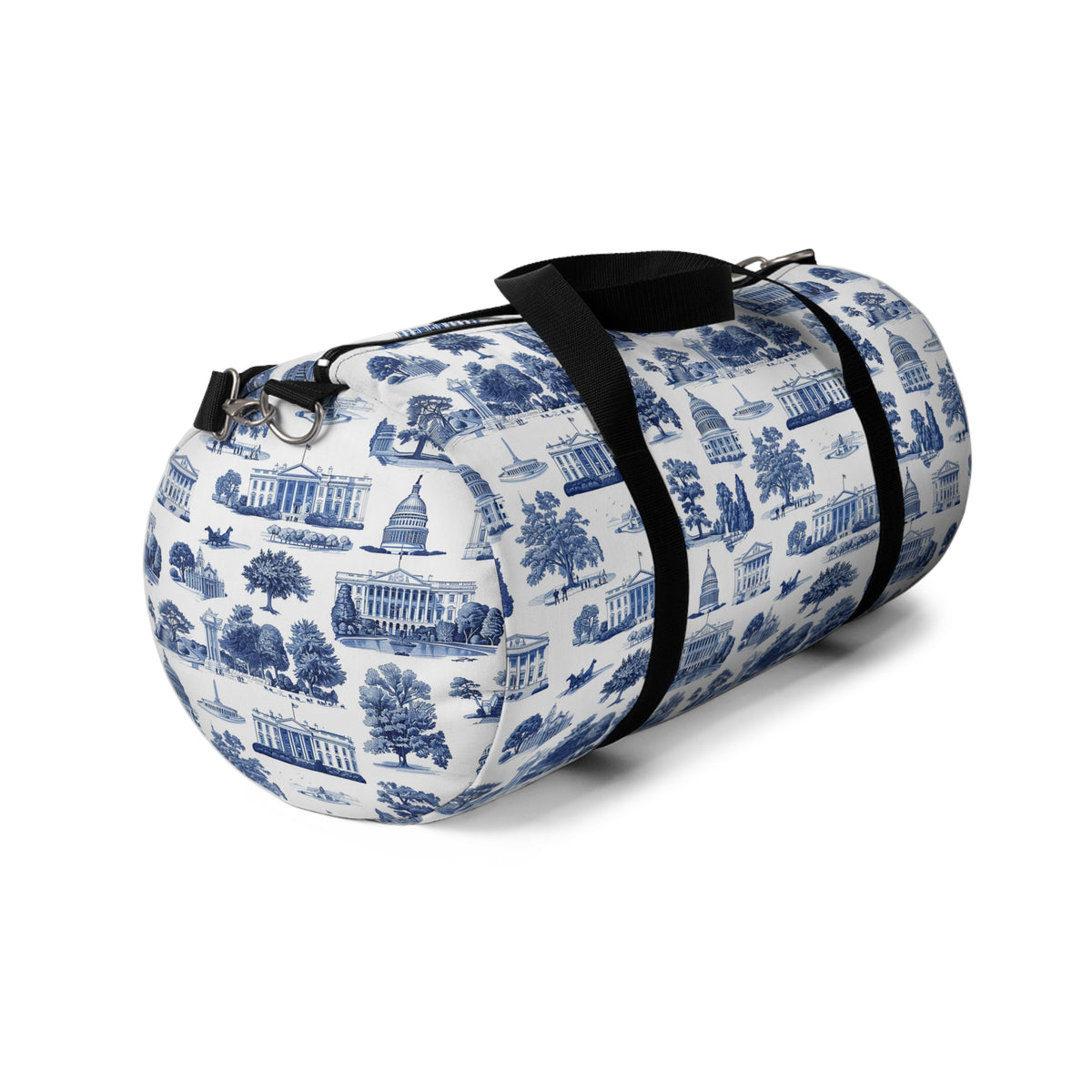Blue Toile Travel Duffel Bag — Classic Scenic Print Weekender