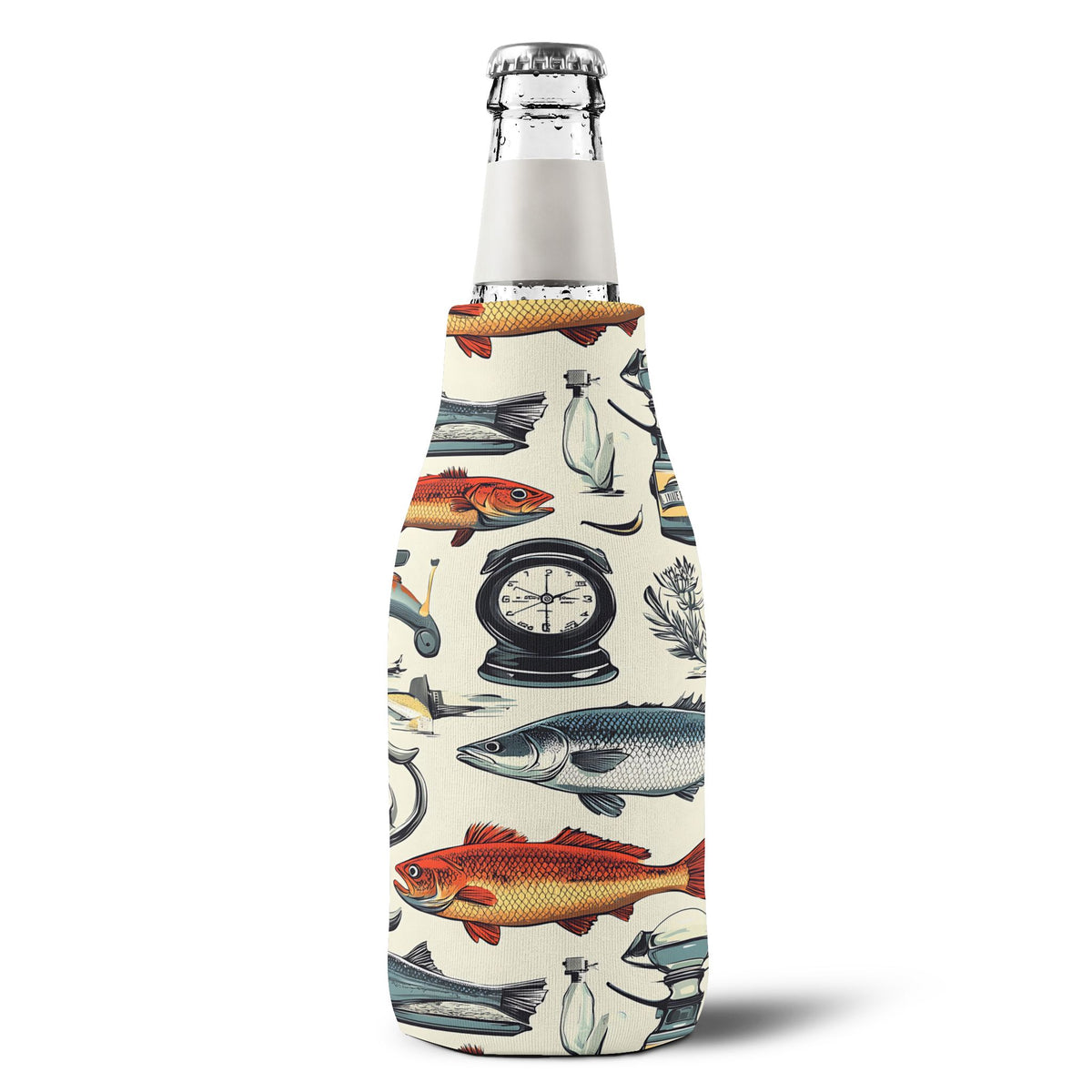 Fish Pattern Zip-Up Bottle Cooler Sleeve – Insulated Neoprene Beer Can Cooler