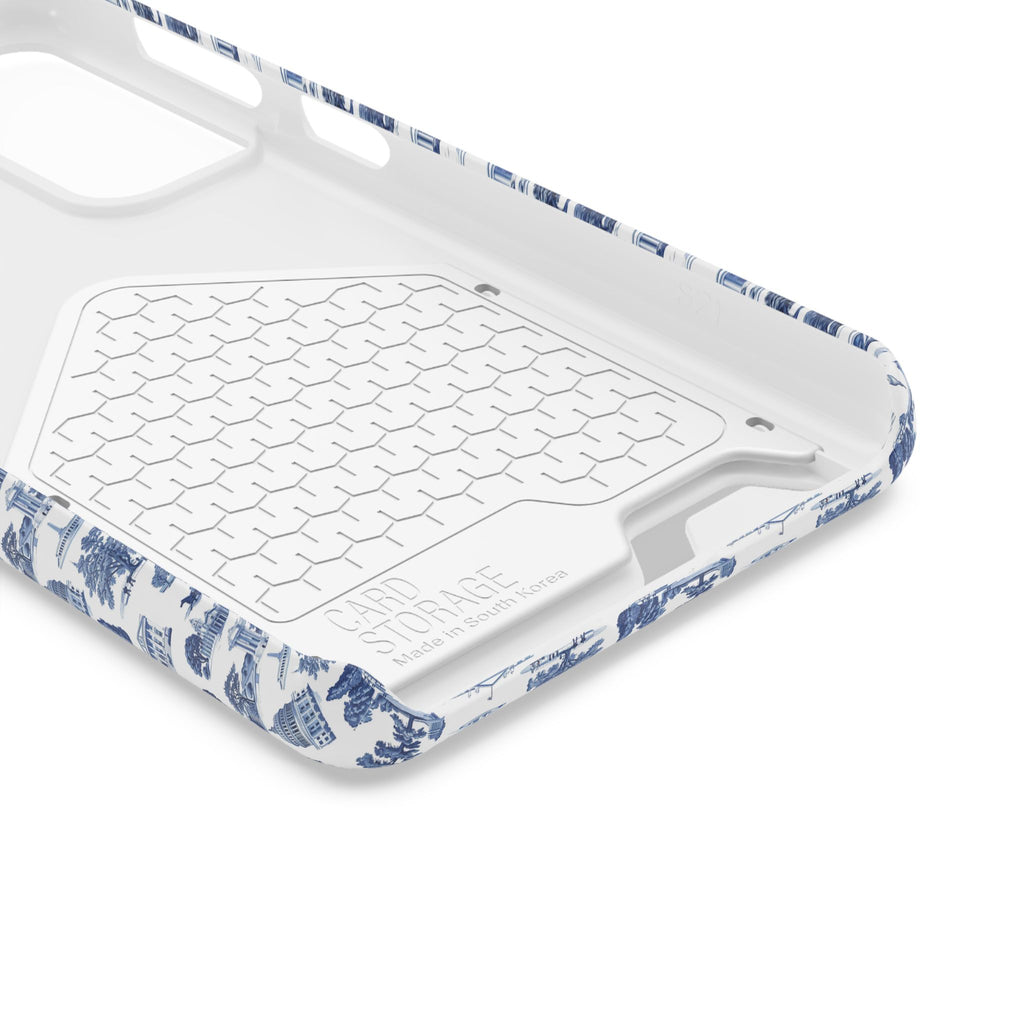 Blue Toile Phone Card Case — Slim Wallet Phone Case with Scenic Pattern