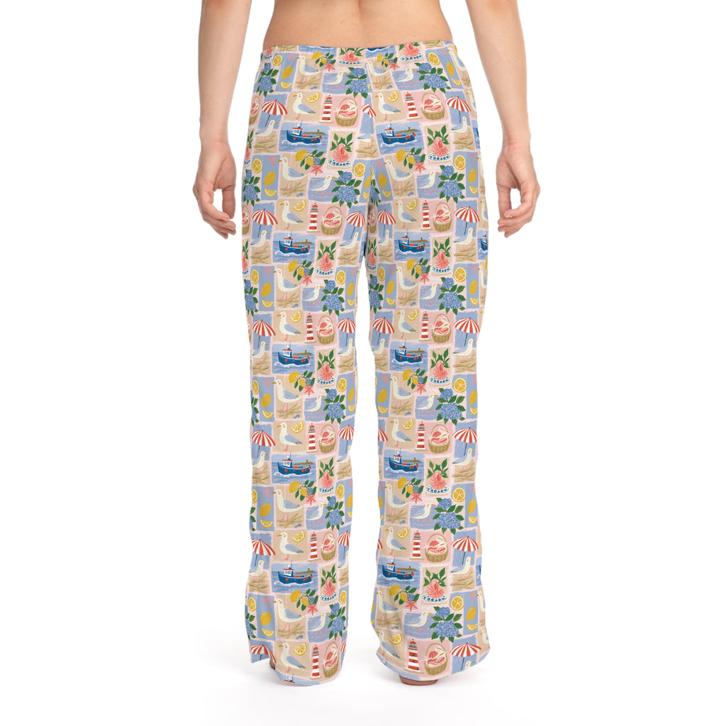 Beach Patchwork Women's Pajama Pants — Floral Seashell Lounge Sleepwear