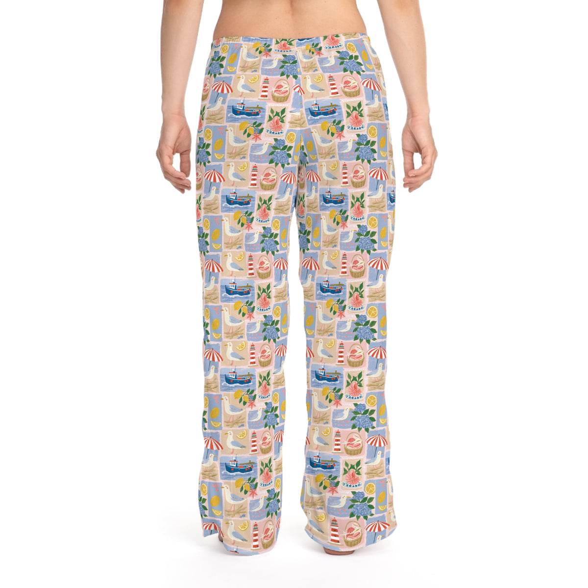 Beach Patchwork Women's Pajama Pants — Floral Seashell Lounge Sleepwear