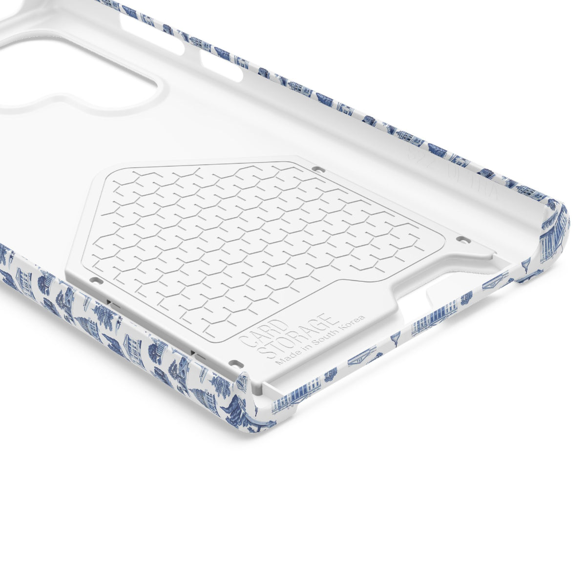 Blue Toile Phone Card Case — Vintage Scenic Pattern Phone Case with Card Holder