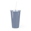 Blue Houndstooth Plastic Tumbler with Straw — Insulated Travel Cup