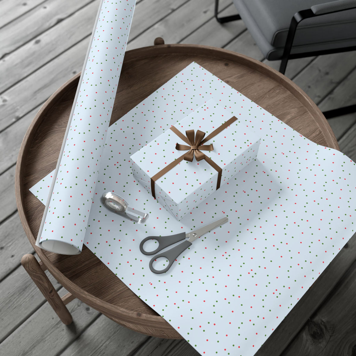 Festive Confetti Gift Wrap Paper — Blue Polka Dot Holiday Wrapping Sheets