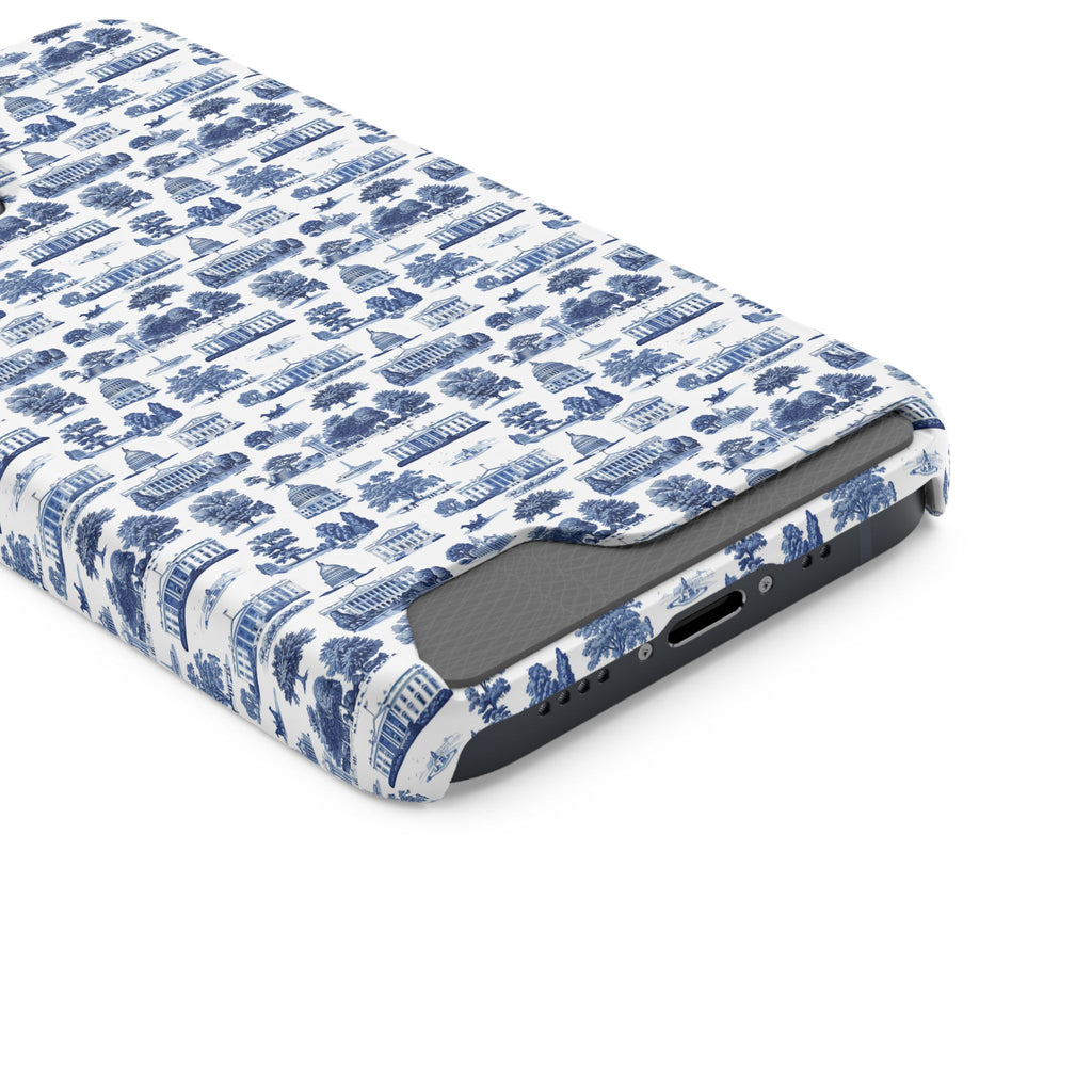 Blue Toile Phone Card Case — Vintage Scenic Pattern Phone Case with Card Holder