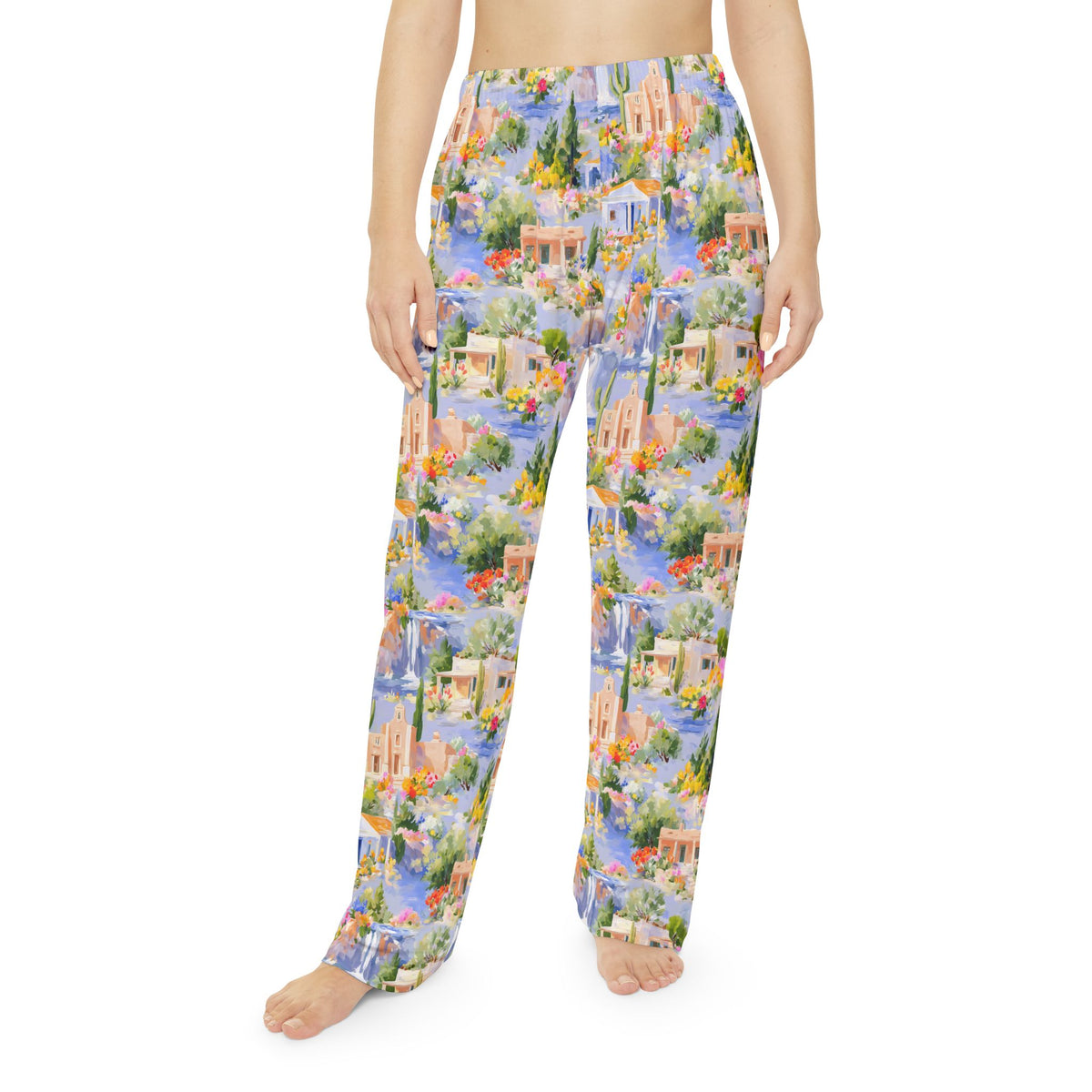Coastal Village Women's Pajama Pants - Watercolor Mediterranean Print