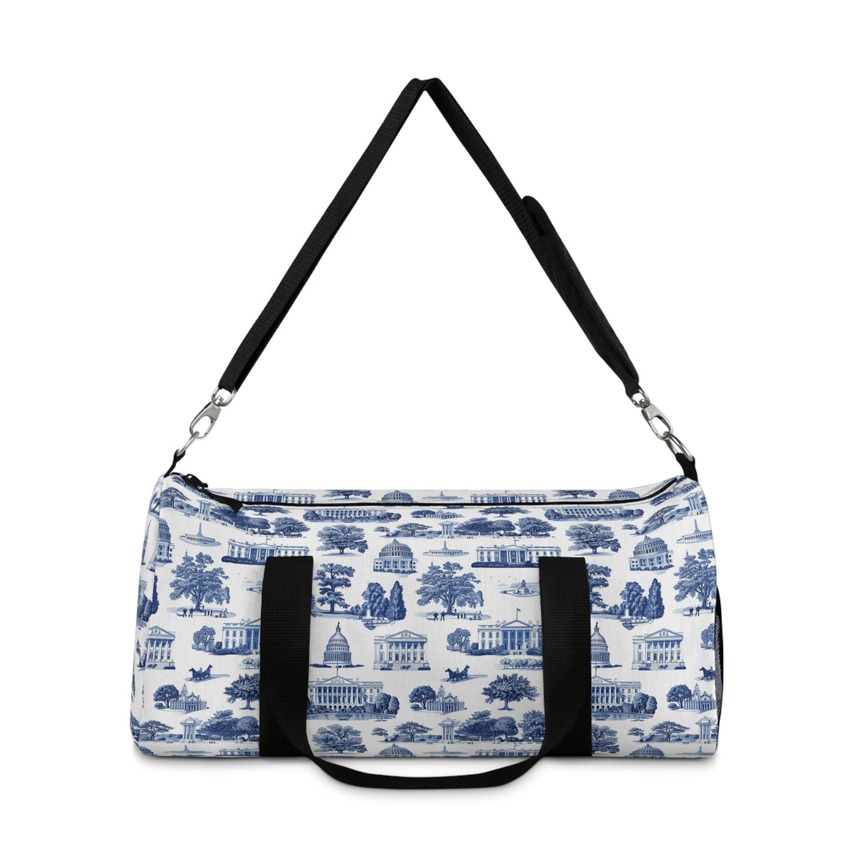Blue Toile Travel Duffel Bag — Classic Scenic Print Weekender