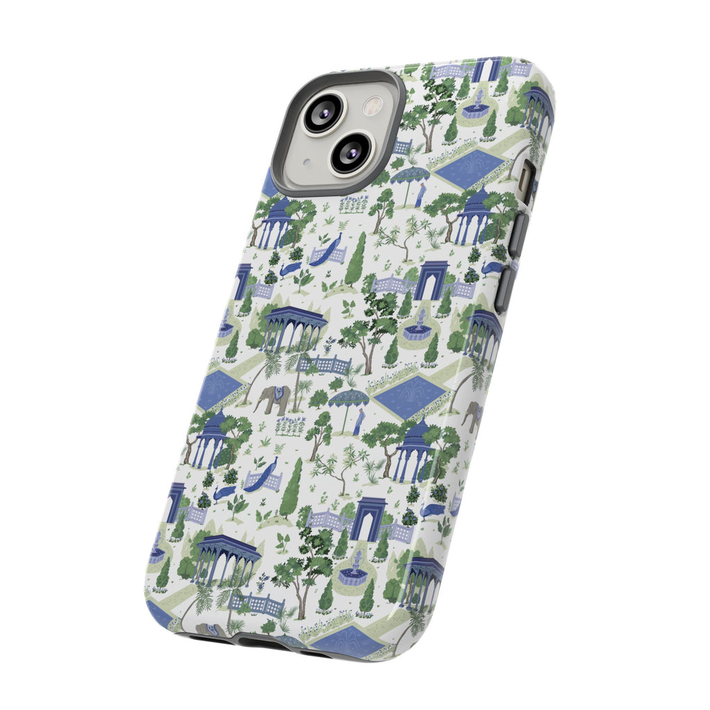 Garden Pavilion Phone Case — Blue & Green Toile Protective iPhone Cover