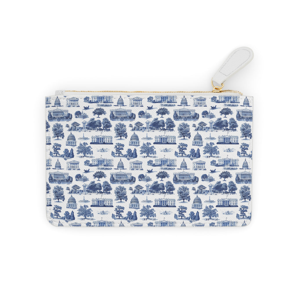 Blue Toile Mini Clutch — Scenic Landmark Zip Pouch
