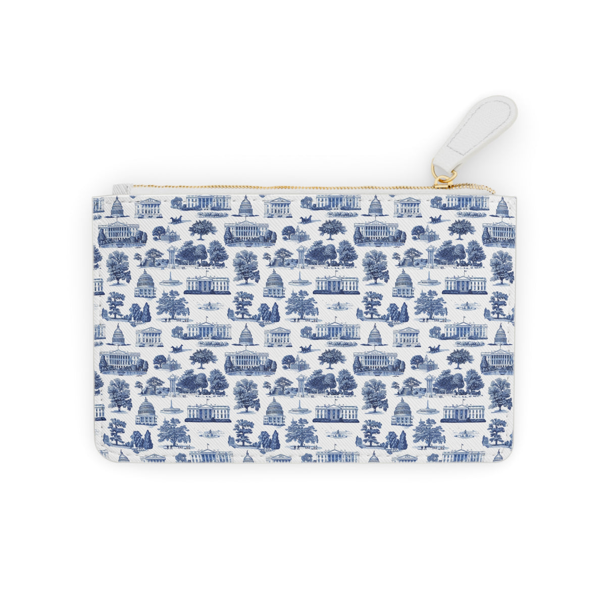 Blue Toile Mini Clutch — Scenic Landmark Zip Pouch
