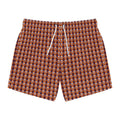 Retro Geometric Swim Trunks — Brown Orange Patterned AOP