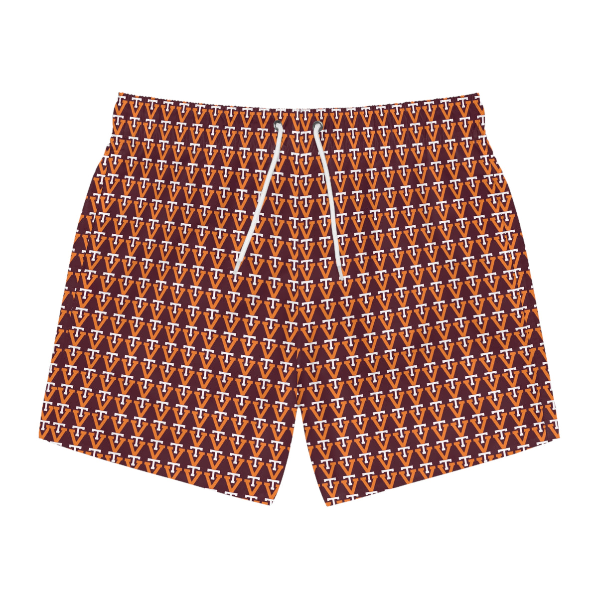 Retro Geometric Swim Trunks — Brown Orange Patterned AOP