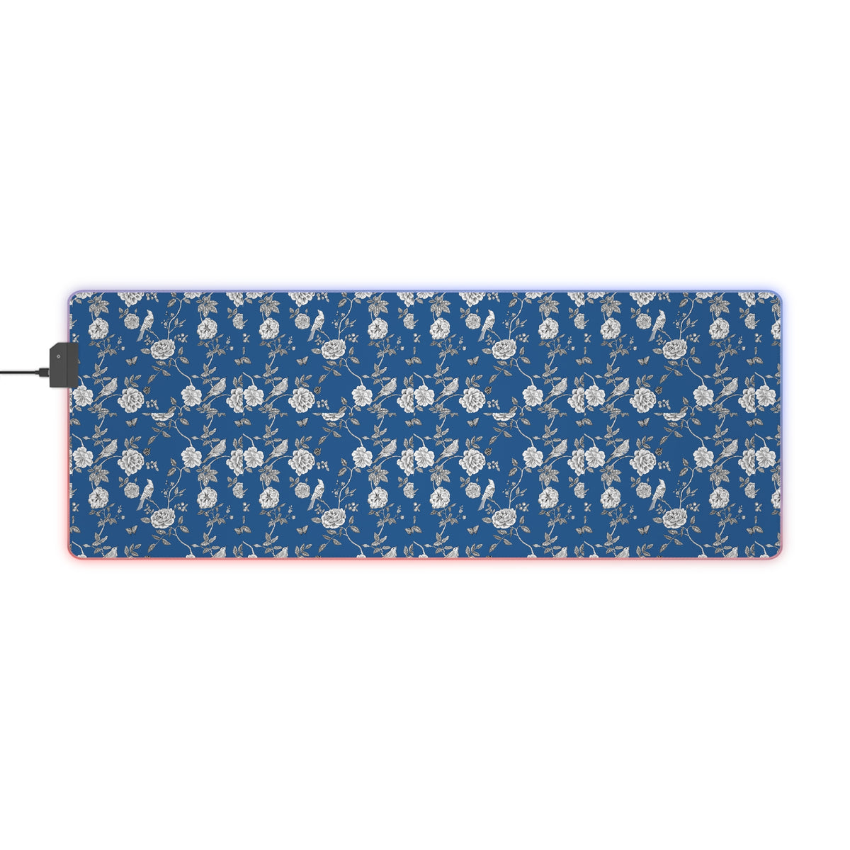Blue Floral LED Gaming Mouse Pad — RGB Extended Desk Mat