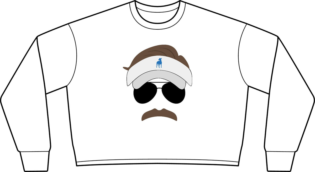 Retro Golf Visor Crop Sweatshirt — Funny Mustache & Sunglasses Crewneck