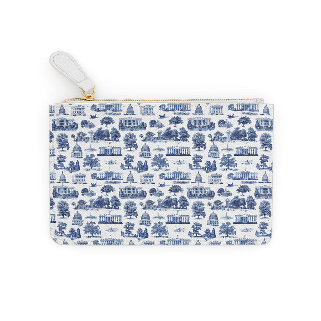 Blue Toile Mini Clutch — Scenic Landmark Zip Pouch