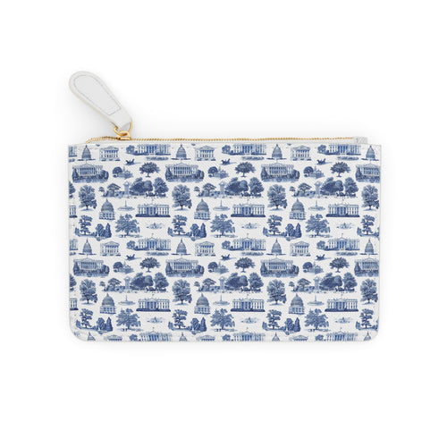 Blue Toile Mini Clutch — Scenic Landmark Zip Pouch