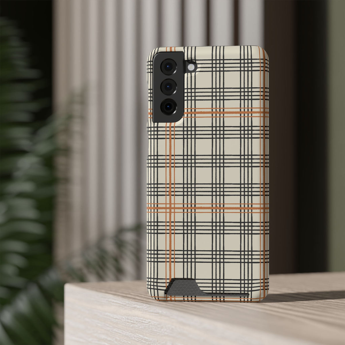 Plaid Card-Holder Phone Case — Slim Protective Wallet Case