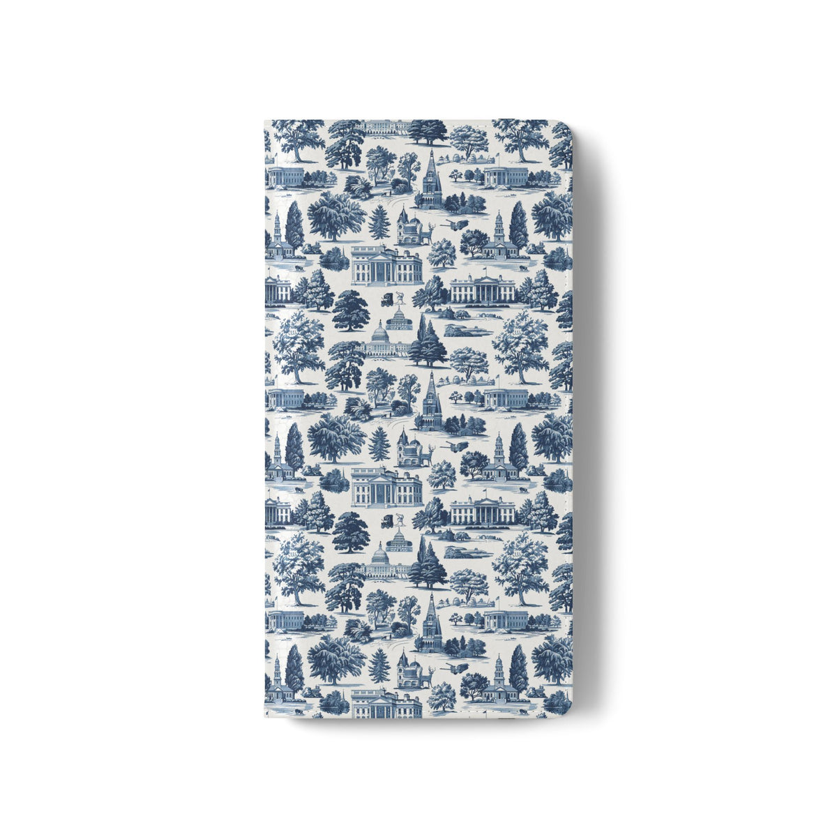 Vintage Toile Flip Phone Case — Blue Scenic Wallet Cover with Card Slots
