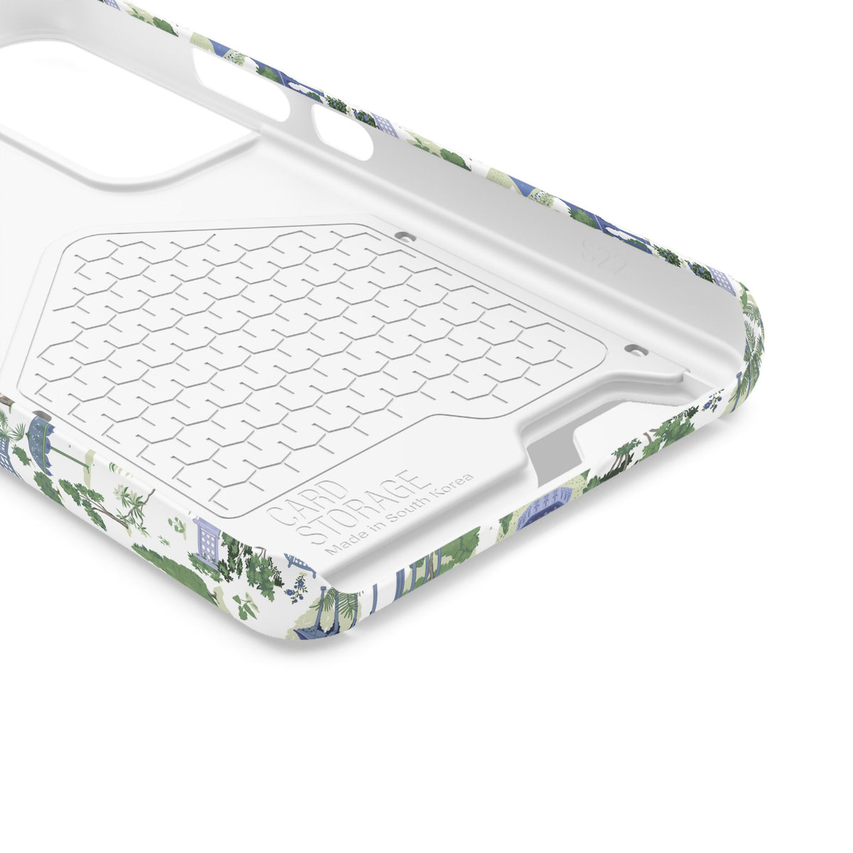 Garden Pavilion Cardholder Phone Case — Blue & Green Scenic Park Design