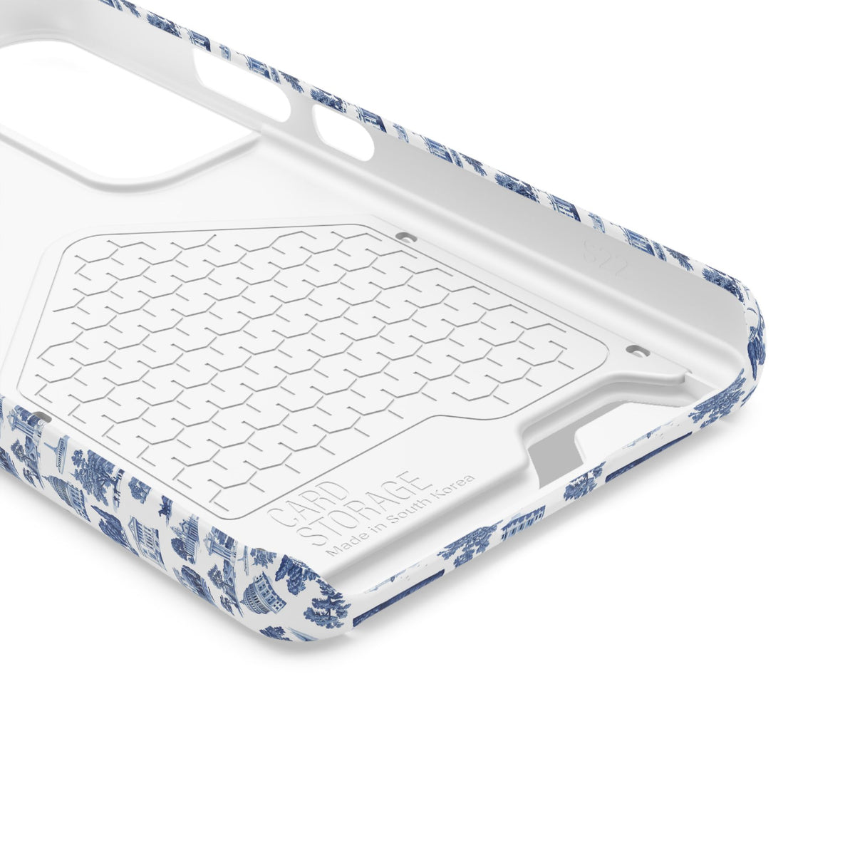 Blue Toile Phone Card Case — Slim Wallet Phone Case with Scenic Pattern