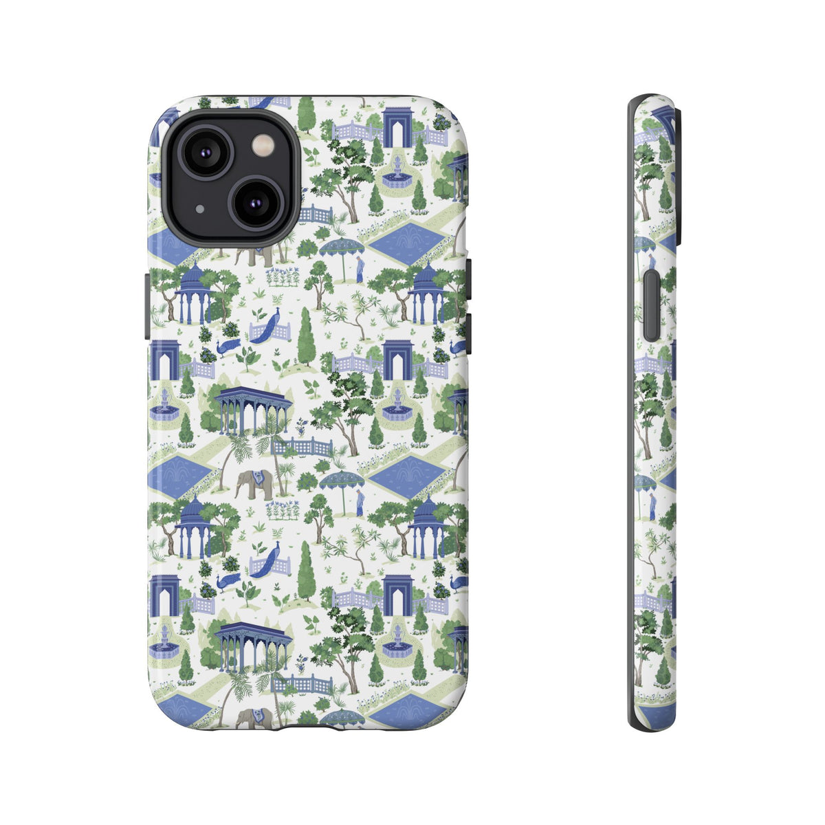Garden Pavilion Phone Case — Blue & Green Toile Protective iPhone Cover