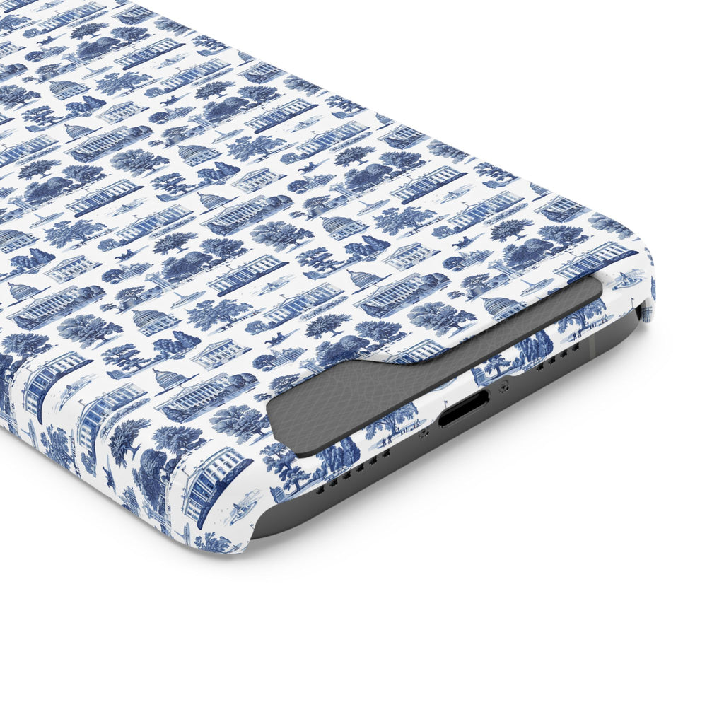 Blue Toile Phone Card Case — Vintage Scenic Pattern Phone Case with Card Holder