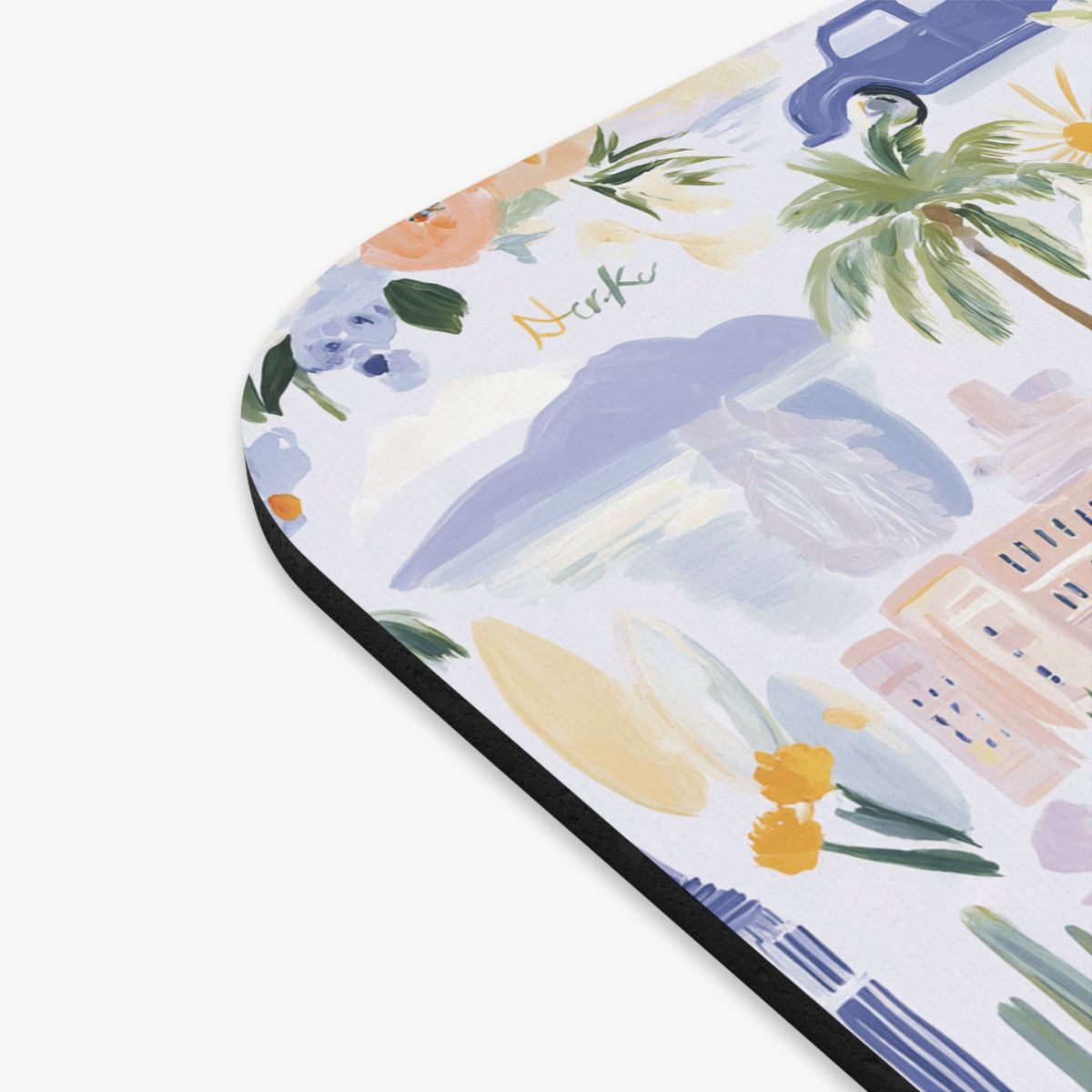 California Watercolor Pattern Rectangle Mouse Pad — Palm Trees, Retro Cars & Coastal Icons
