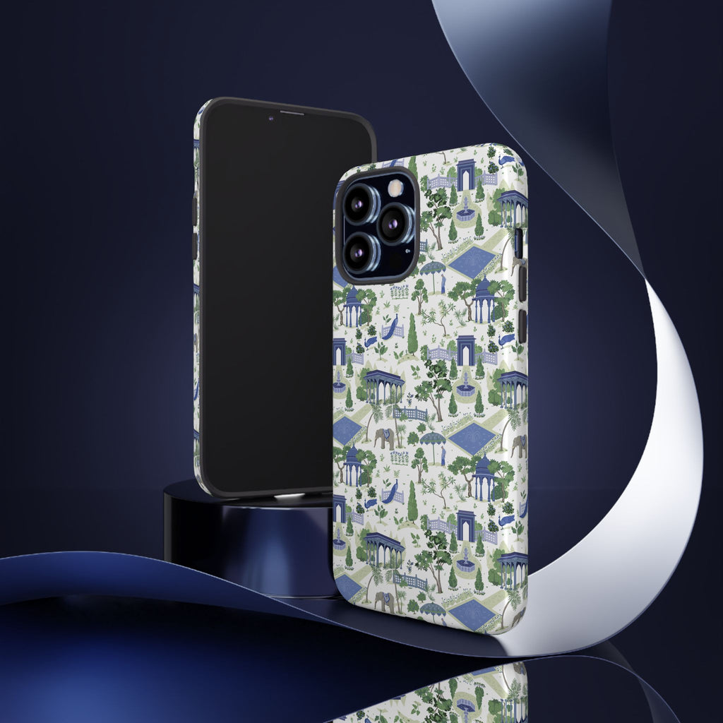 Garden Pavilion Phone Case — Blue & Green Toile Protective iPhone Cover