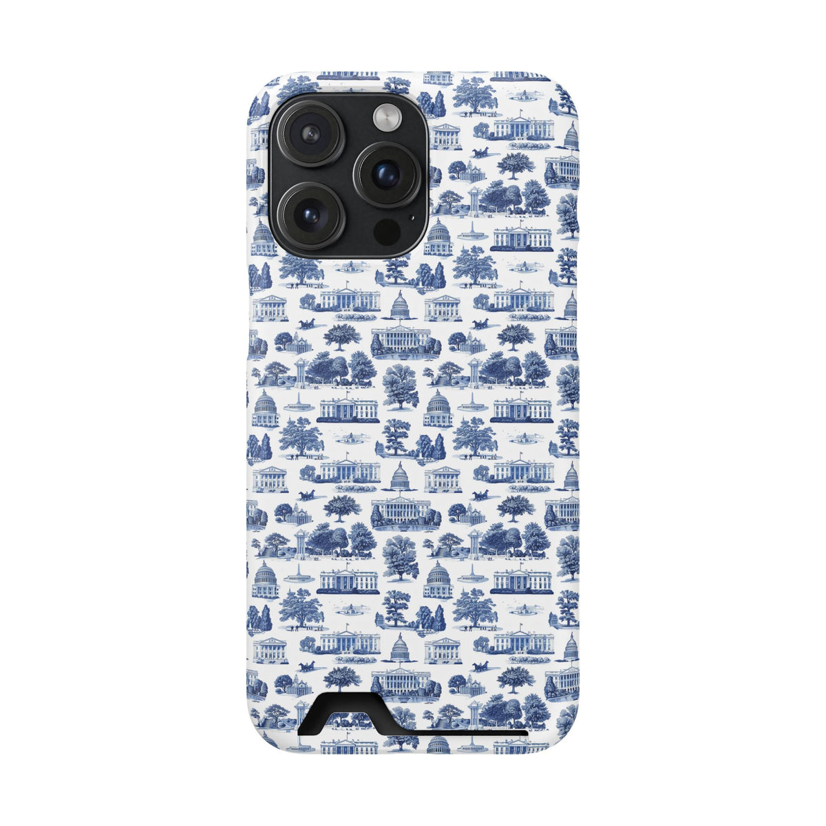 Blue Toile Phone Card Case — Slim Wallet Phone Case with Scenic Pattern