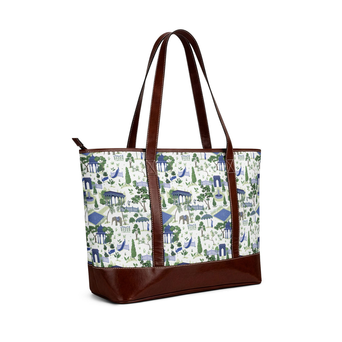Scenic Village Leather-Trim Tote Handbag