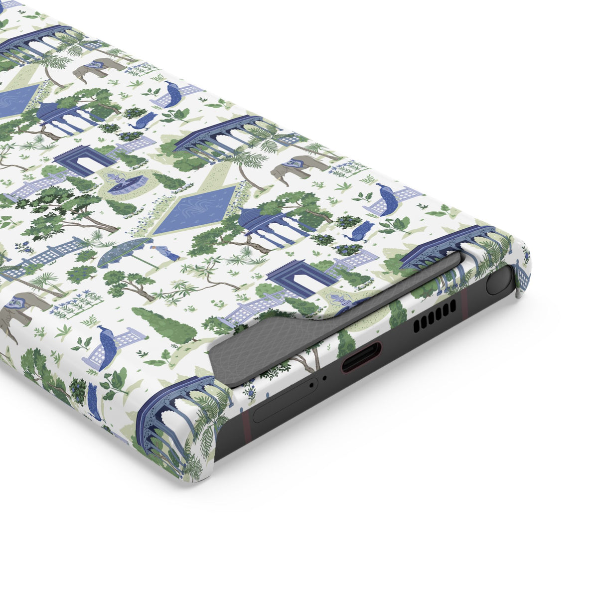 Garden Pavilion Cardholder Phone Case — Blue & Green Scenic Park Design