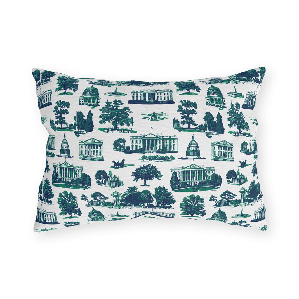 Outdoor Pillow — Blue Washington D.C. Landmark Toile Pattern