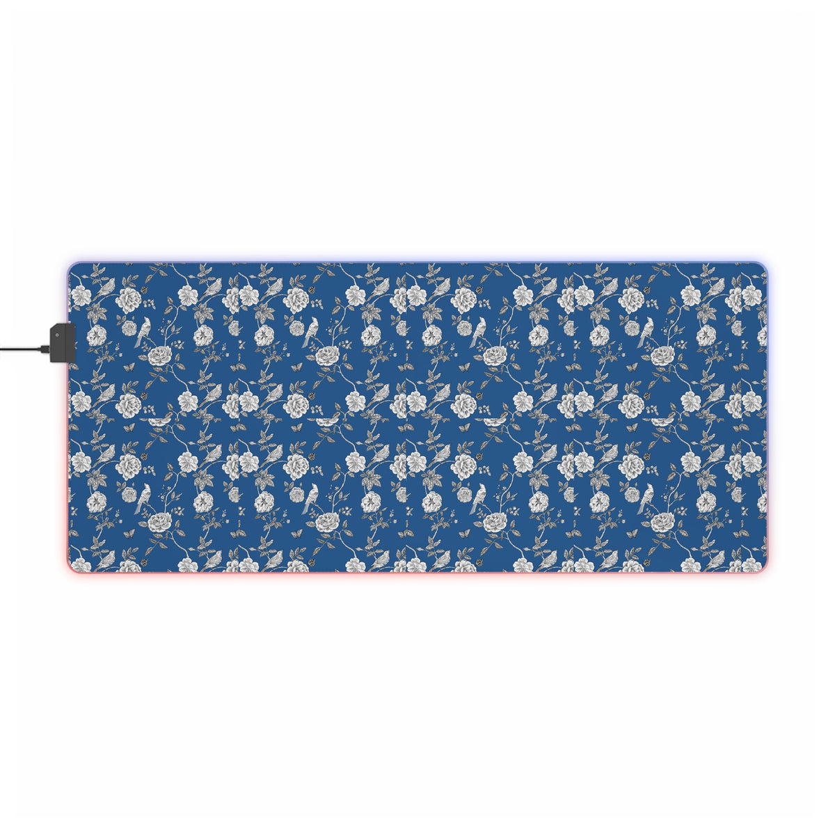 Blue Floral LED Gaming Mouse Pad — RGB Extended Desk Mat