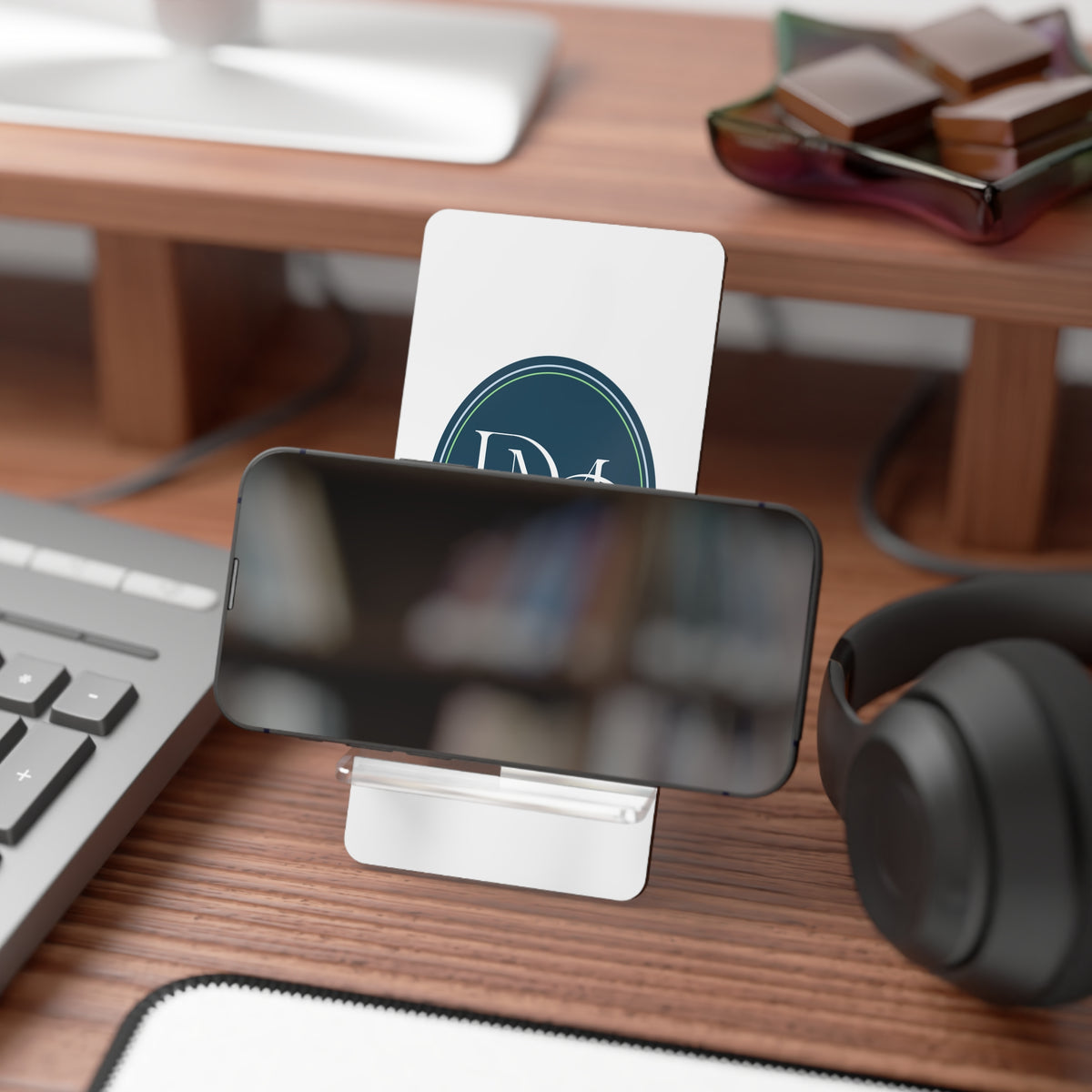 Acrylic Phone Stand with Monogram Logo — Foldable Mobile Display Dock for Smartphones