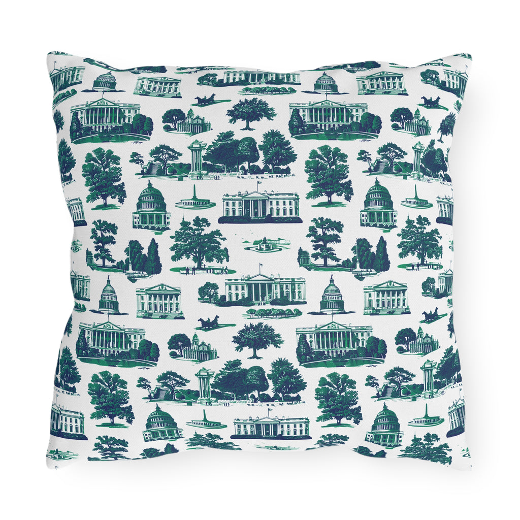 Outdoor Pillow — Blue Washington D.C. Landmark Toile Pattern