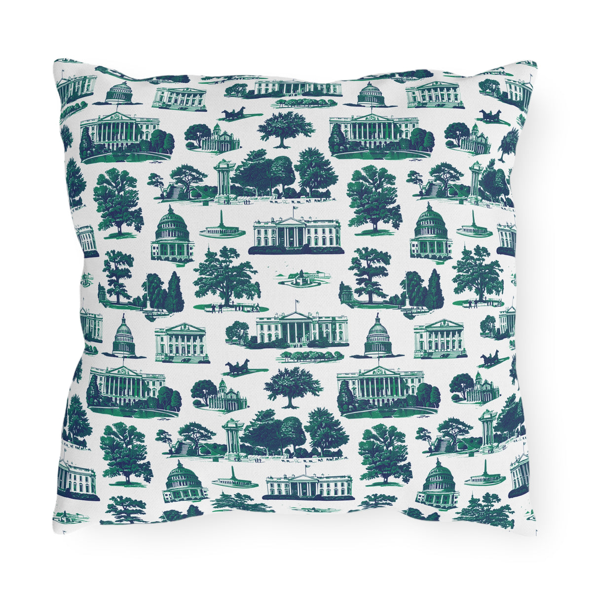 Outdoor Pillow — Blue Washington D.C. Landmark Toile Pattern