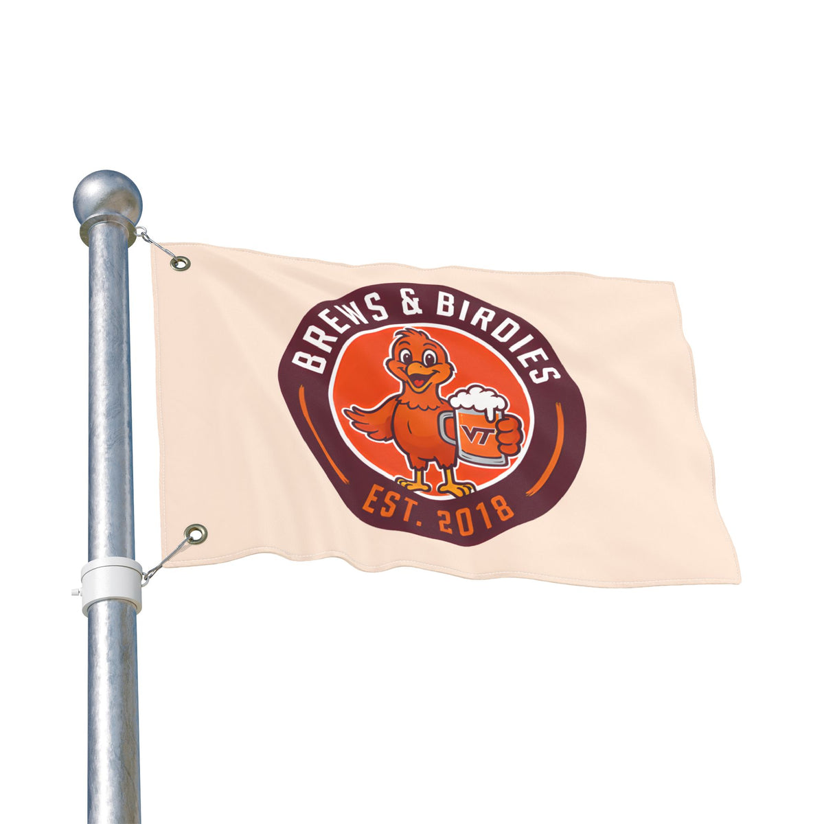 Brews & Birdies Double-Sided Flag — Beer Club Golf Team Banner (Est. 2018)