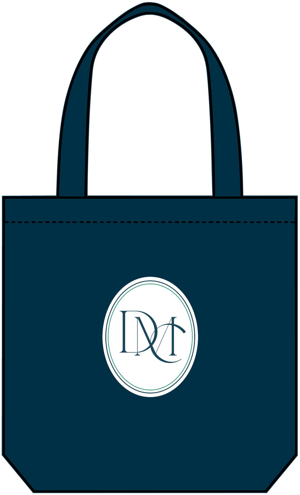 Denim Tote Bag with Monogrammed Oval Crest — 'DM' Initials