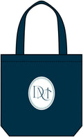 Denim Tote Bag with Monogrammed Oval Crest — 'DM' Initials